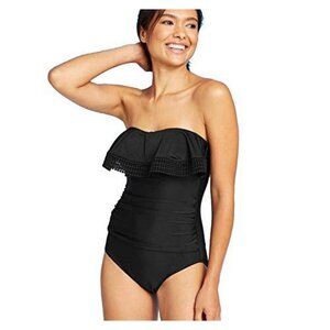 Kona Sol Women's Crochet Flounce Bandeau One Piece Swimsuit - Black - XS (0-2)